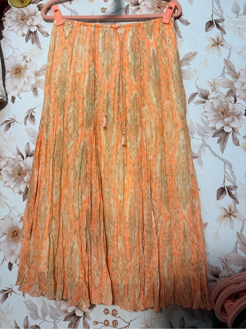 Ruby Rd. Orange and Cream Pleated Maxi Skirt